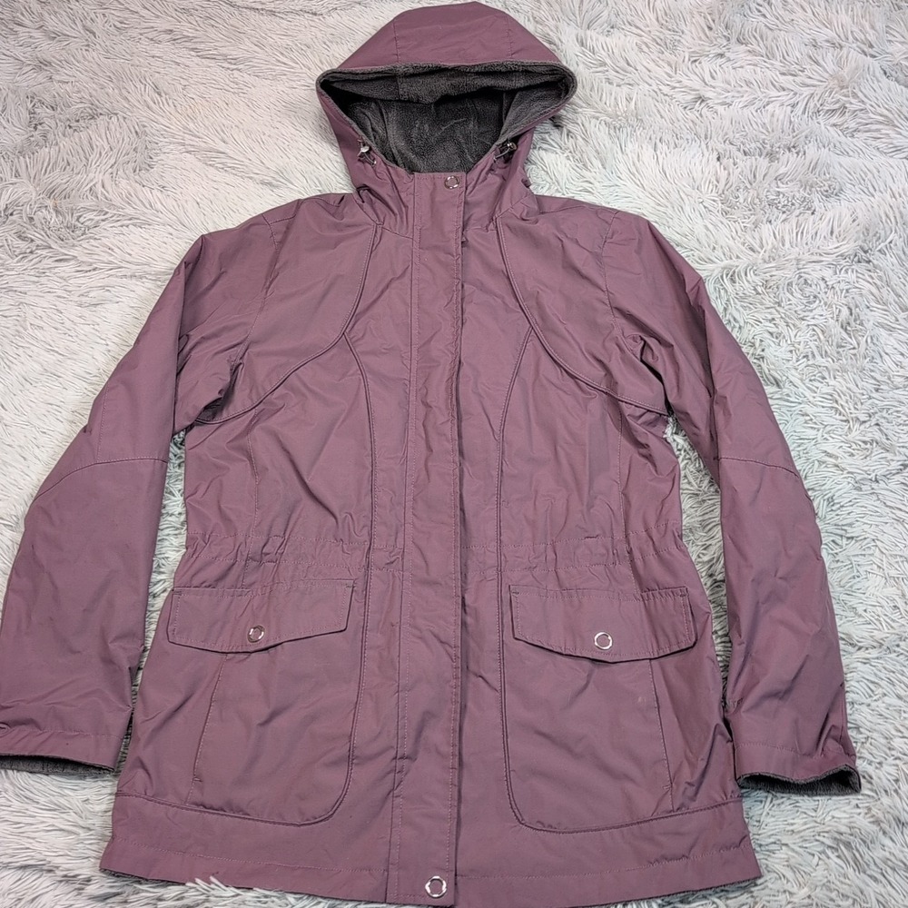 Free Country Jacket Womens L Purple Hood Pockets Zip Up Reversible Outdoors